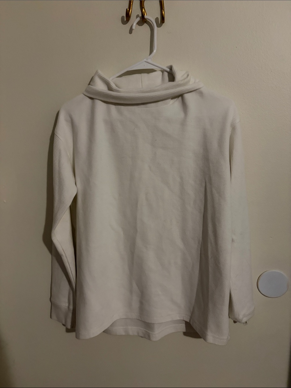 Lands' End Cream Waffle Cowl Neck Sweater